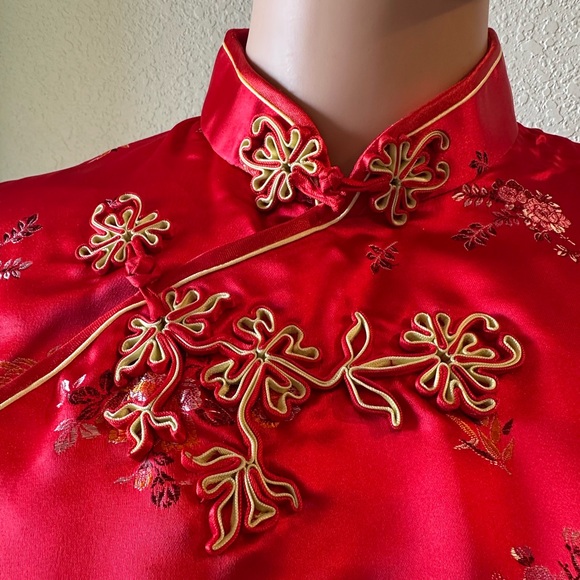 Chinese Silk Red Floral Maxi Dress - Picture 3 of 7